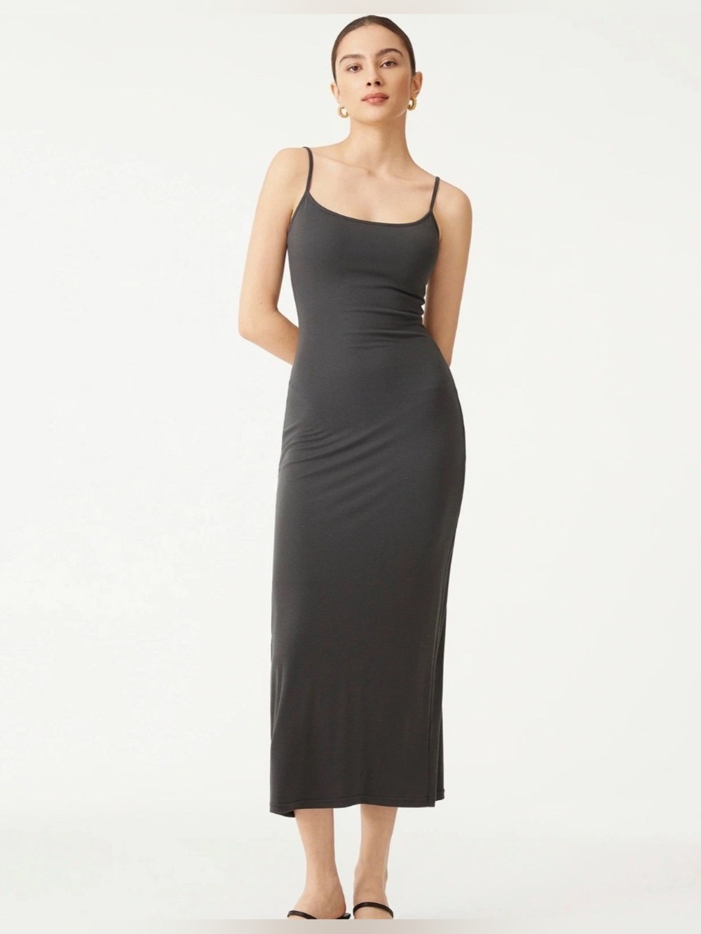 OGL Eco-SkinKiss® Maria Spaghetti Strap Maxi Dress Built In Bra Black Size Small